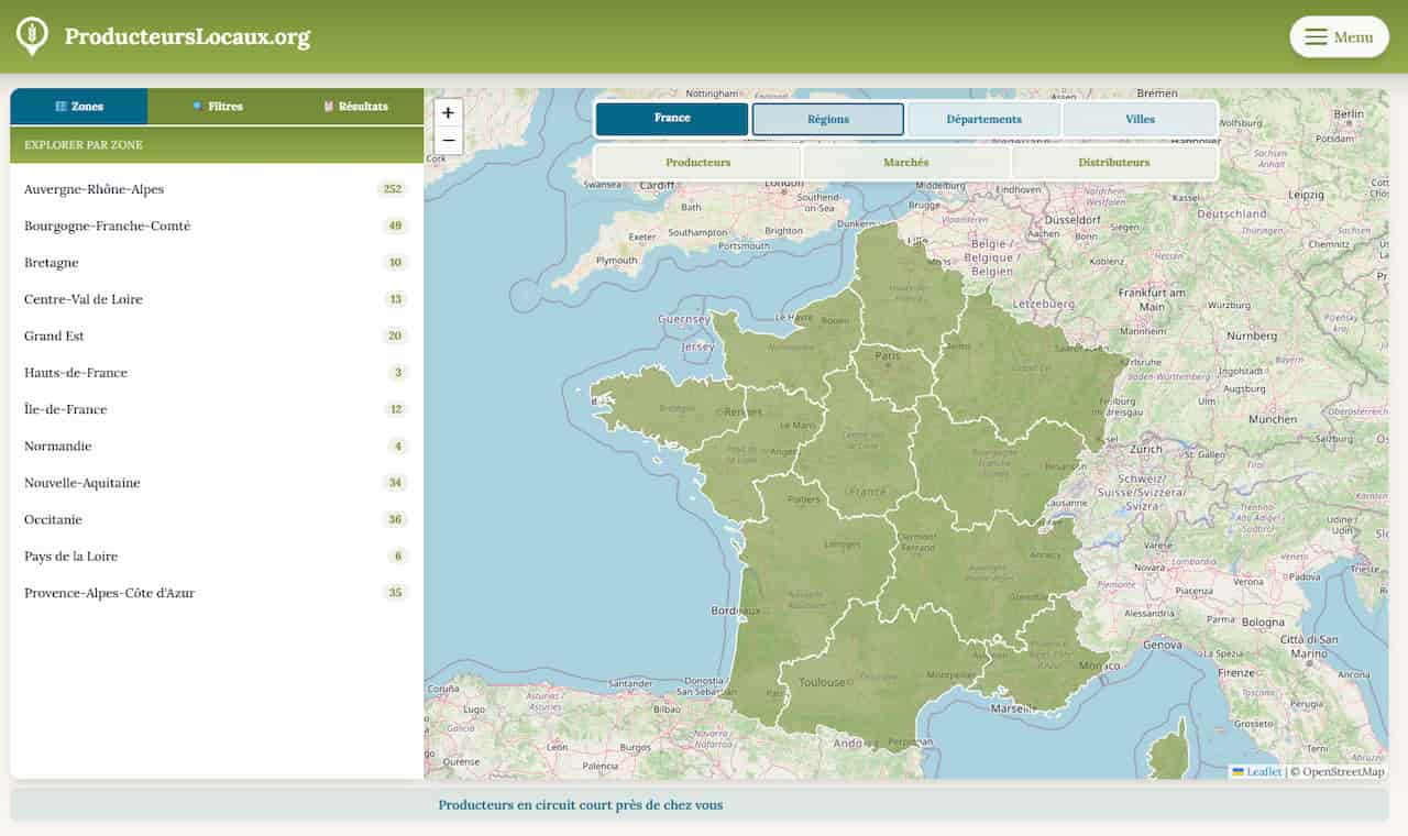 La nouvelle page de recherche de producteurs locaux